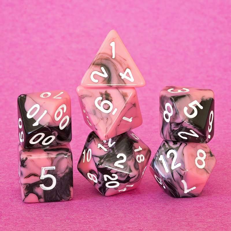 Sage's Stones - Pink/Mica Silver Ink Acrylic Polyhedral Dice Set - Sage's PortalAcrylic Dice Set