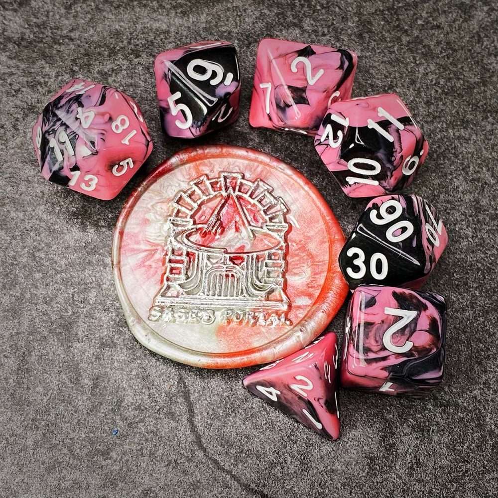 Sage's Stones - Pink/Mica Silver Ink Acrylic Polyhedral Dice Set - Sage's PortalAcrylic Dice Set
