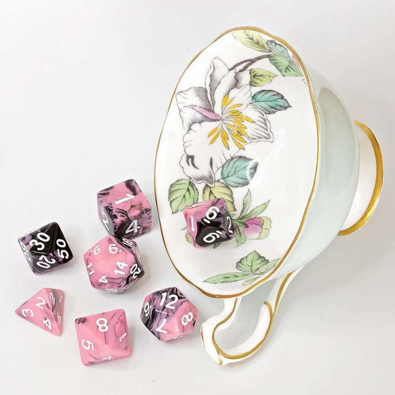 Sage's Stones - Pink/Mica Silver Ink Acrylic Polyhedral Dice Set - Sage's PortalAcrylic Dice Set