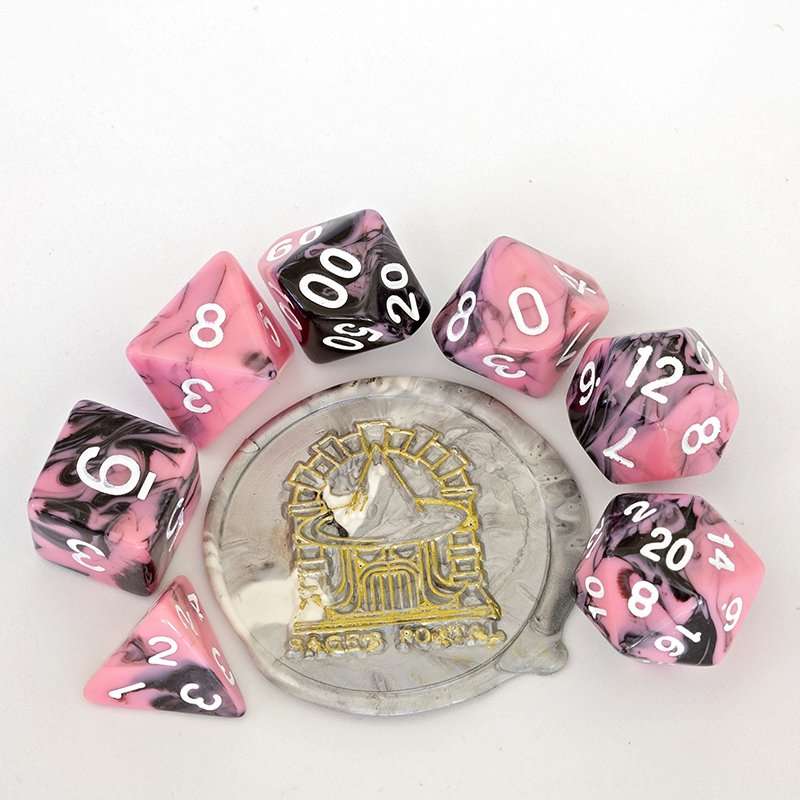 Sage's Stones - Pink/Mica Silver Ink Acrylic Polyhedral Dice Set - Sage's PortalAcrylic Dice Set