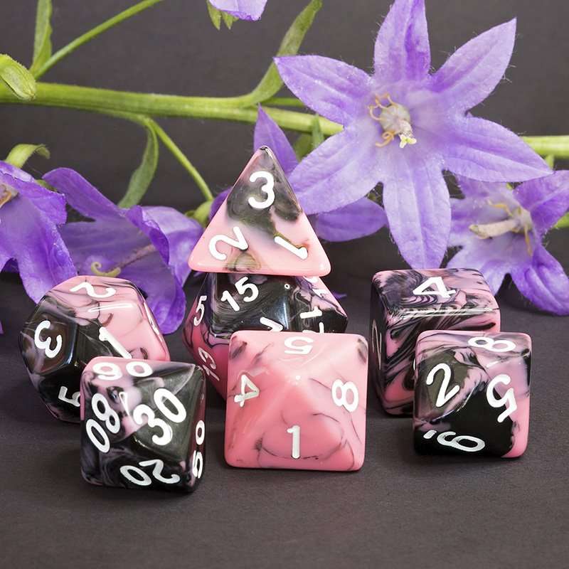 Sage's Stones - Pink/Mica Silver Ink Acrylic Polyhedral Dice Set - Sage's PortalAcrylic Dice Set