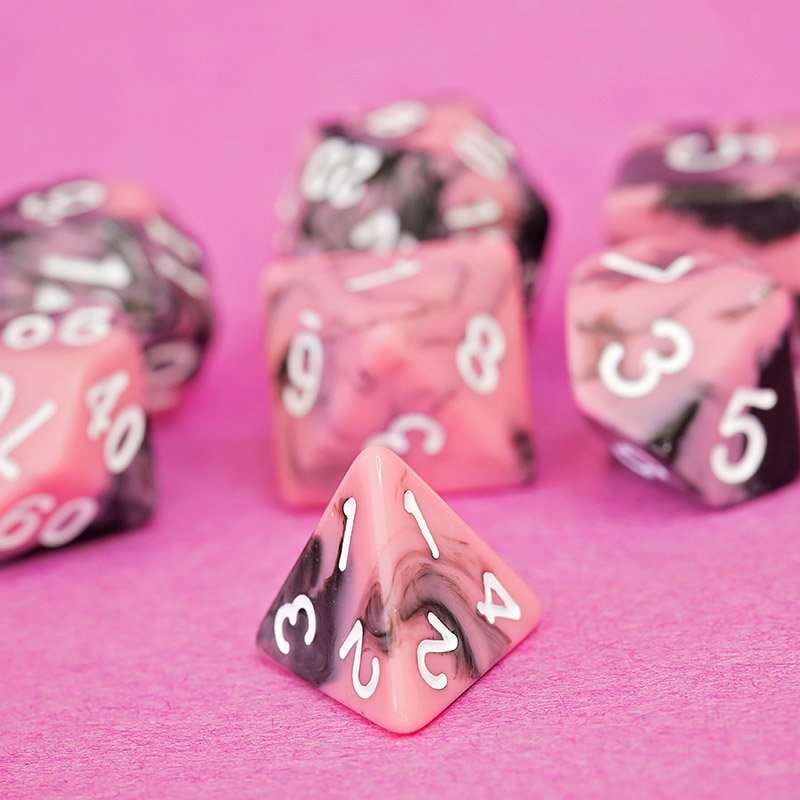 Sage's Stones - Pink/Mica Silver Ink Acrylic Polyhedral Dice Set - Sage's PortalAcrylic Dice Set