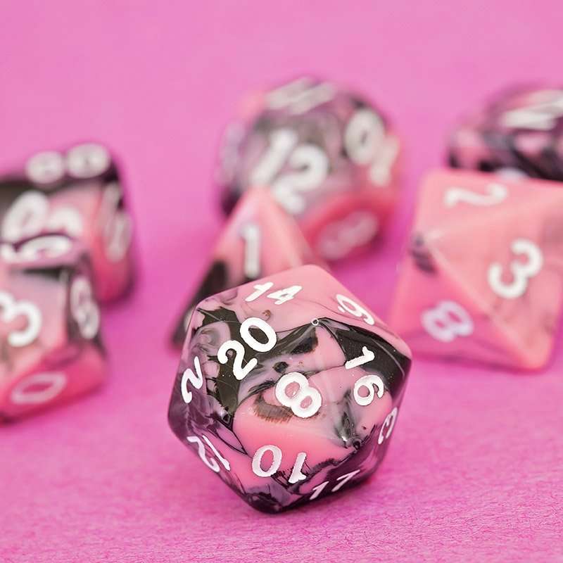Sage's Stones - Pink/Mica Silver Ink Acrylic Polyhedral Dice Set - Sage's PortalAcrylic Dice Set