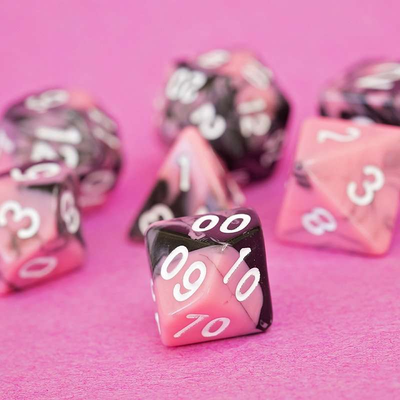 Sage's Stones - Pink/Mica Silver Ink Acrylic Polyhedral Dice Set - Sage's PortalAcrylic Dice Set