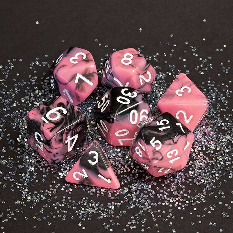 Sage's Stones - Pink/Mica Silver Ink Acrylic Polyhedral Dice Set - Sage's PortalAcrylic Dice Set