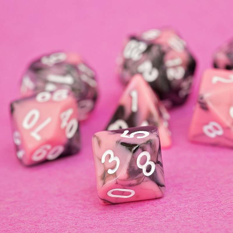 Sage's Stones - Pink/Mica Silver Ink Acrylic Polyhedral Dice Set - Sage's PortalAcrylic Dice Set
