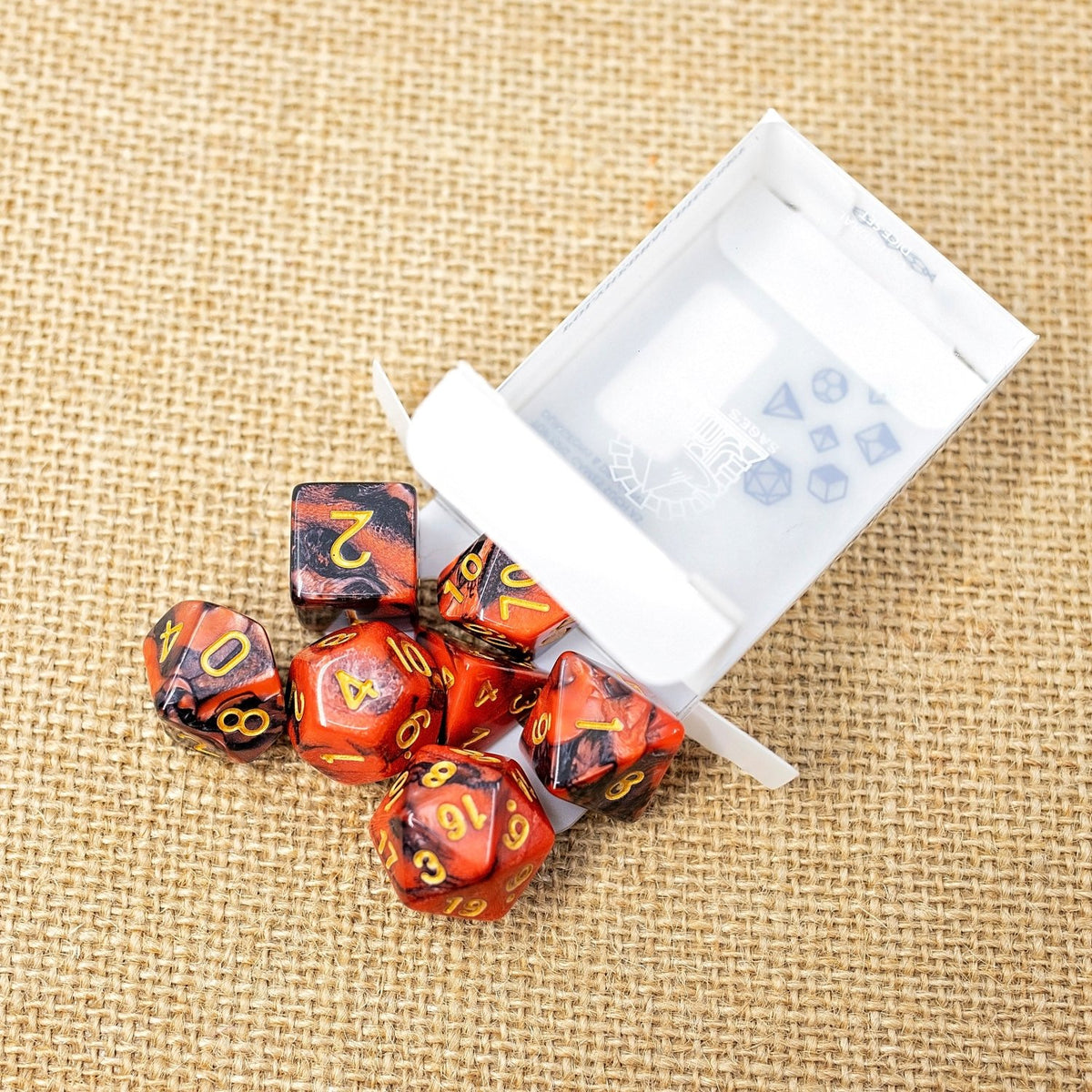 Sage's Stones - Red/Black with Gold Ink Acrylic Polyhedral Dice Set - Sage's PortalAcrylic Dice Set