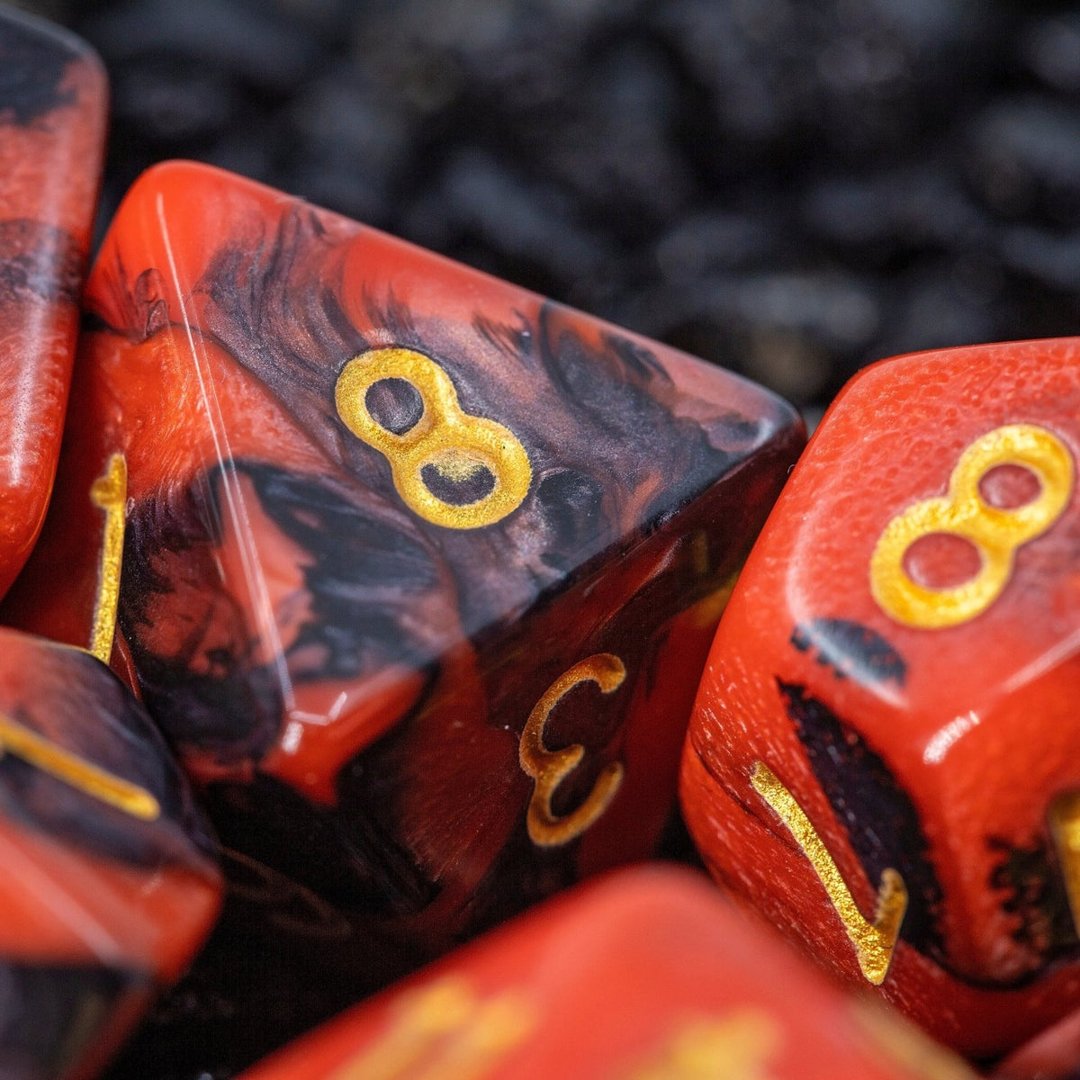 Sage's Stones - Red/Black with Gold Ink Acrylic Polyhedral Dice Set - Sage's PortalAcrylic Dice Set