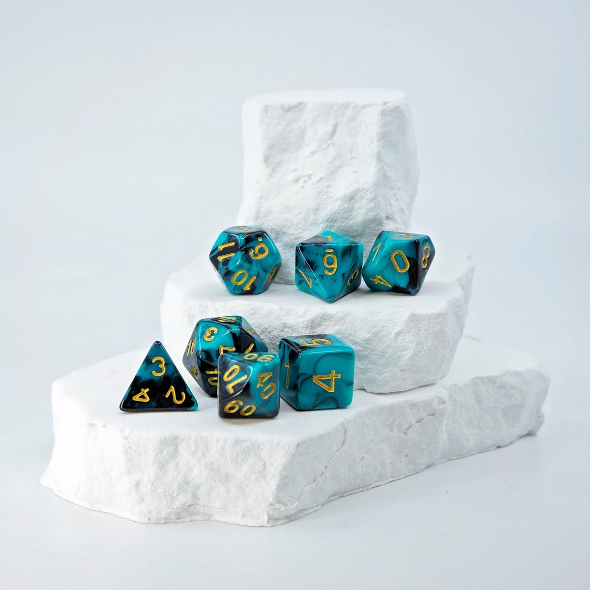 Sage's Stones - Teal/Black with Gold Ink Acrylic Polyhedral Dice Set - view 6