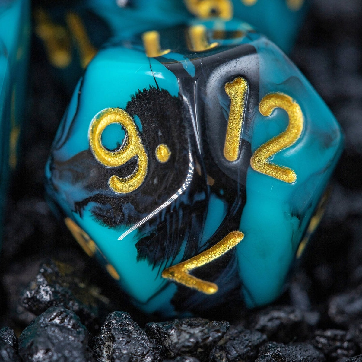 Sage's Stones - Teal/Black with Gold Ink Acrylic Polyhedral Dice Set - Sage's PortalAcrylic Dice Set