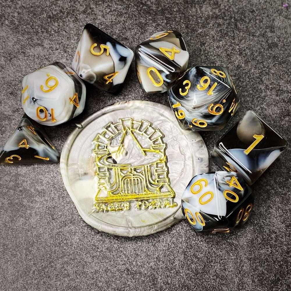 Sage's Stones -White/Mica Acrylic Polyhedral Dice Set - Sage's PortalAcrylic Dice Set