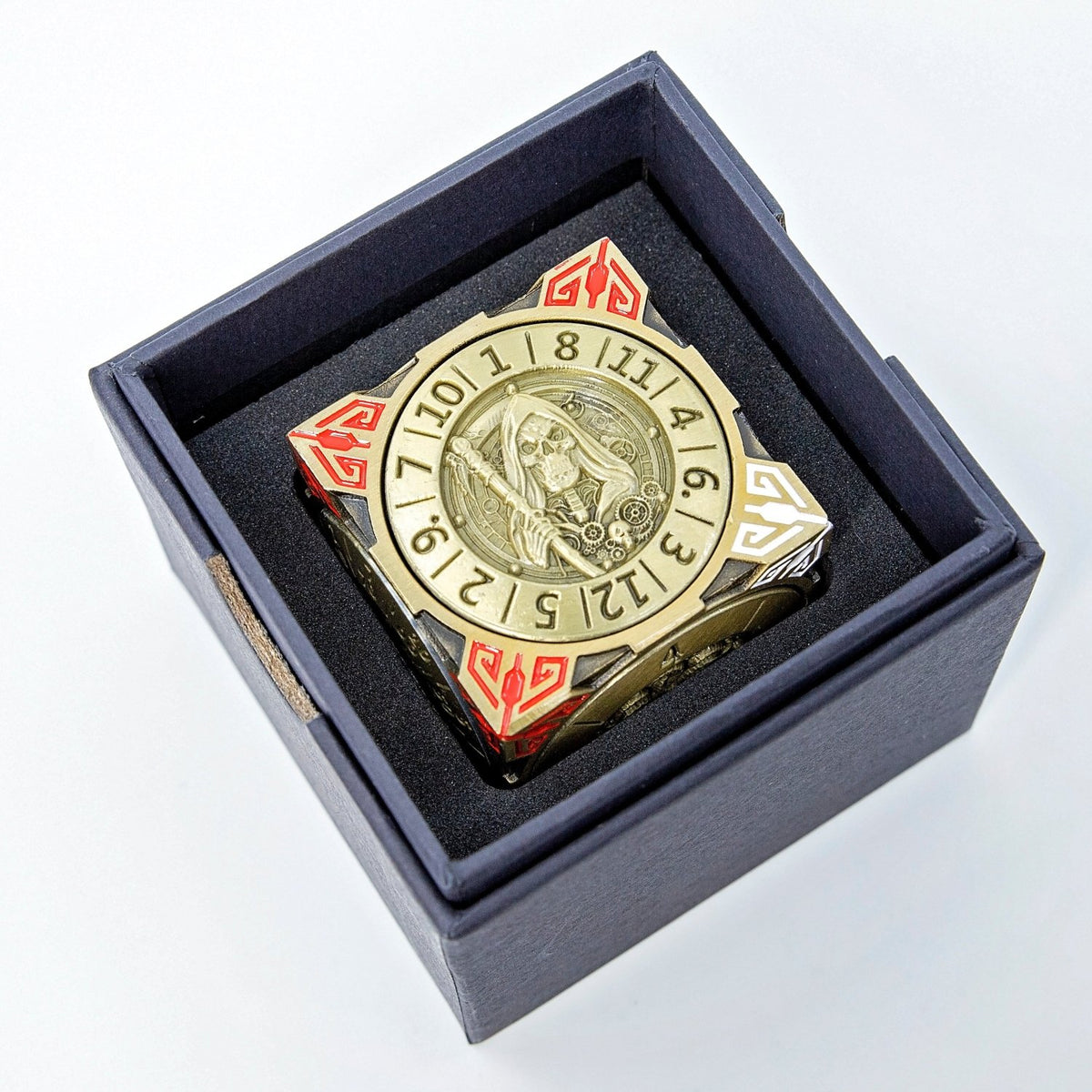 Sage's Tesseracts Antique Gold Menagerie Metal Cube Dice Spinner - Sage's PortalDice Wheel