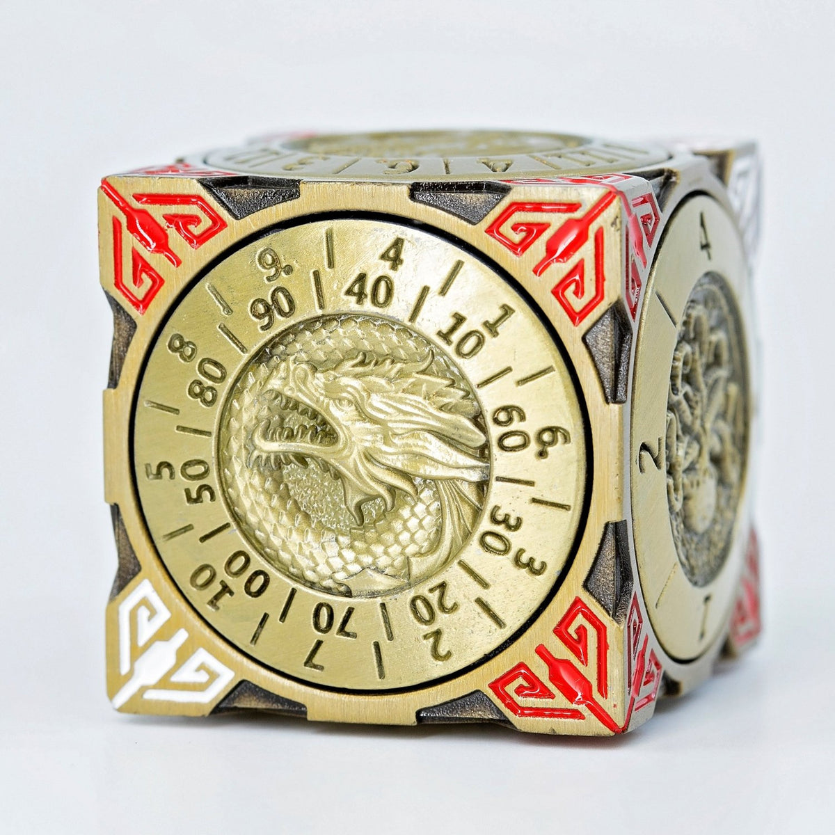 Sage's Tesseracts Antique Gold Menagerie Metal Cube Dice Spinner - Sage's PortalDice Wheel