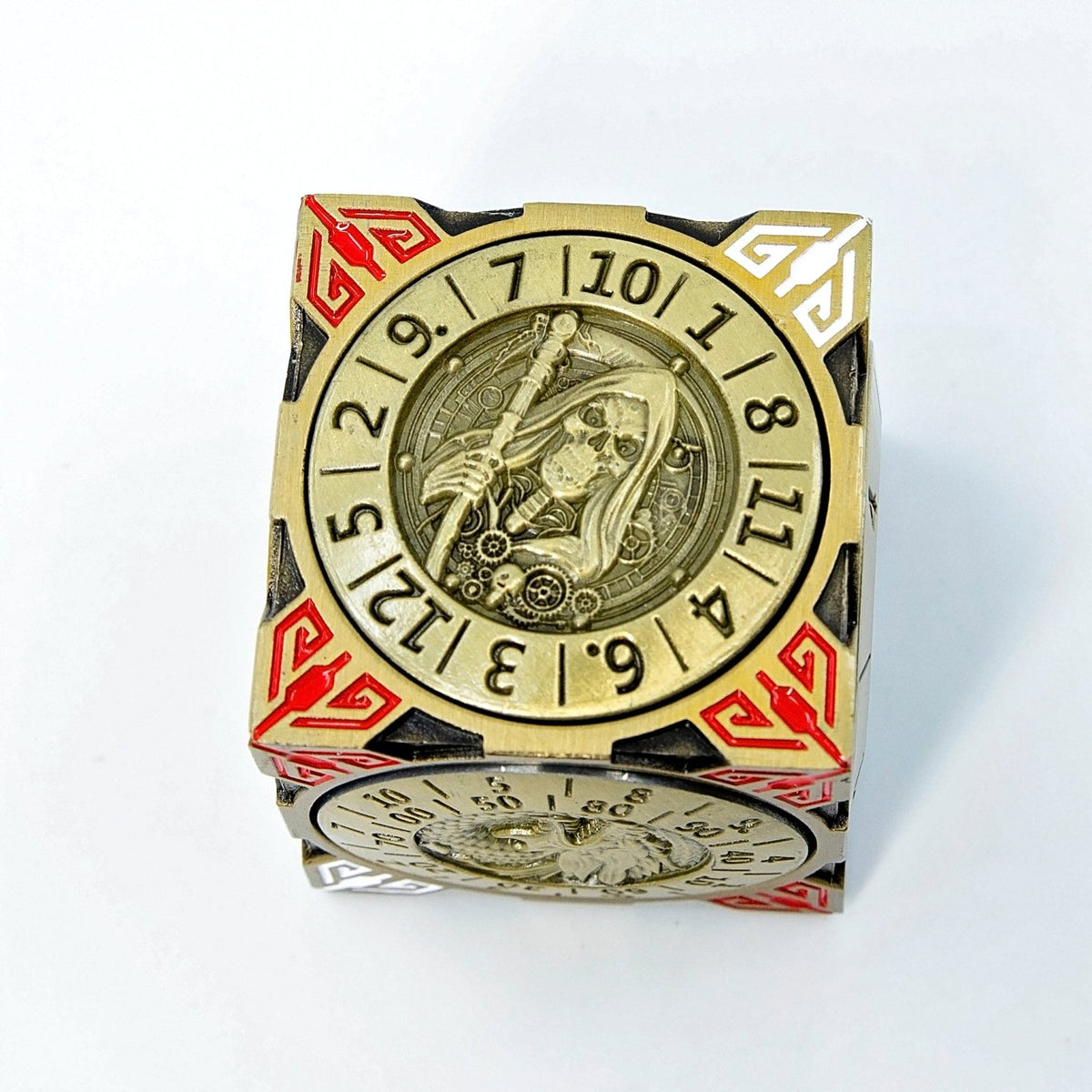 Sage's Tesseracts Antique Gold Menagerie Metal Cube Dice Spinner - Sage's PortalDice Wheel