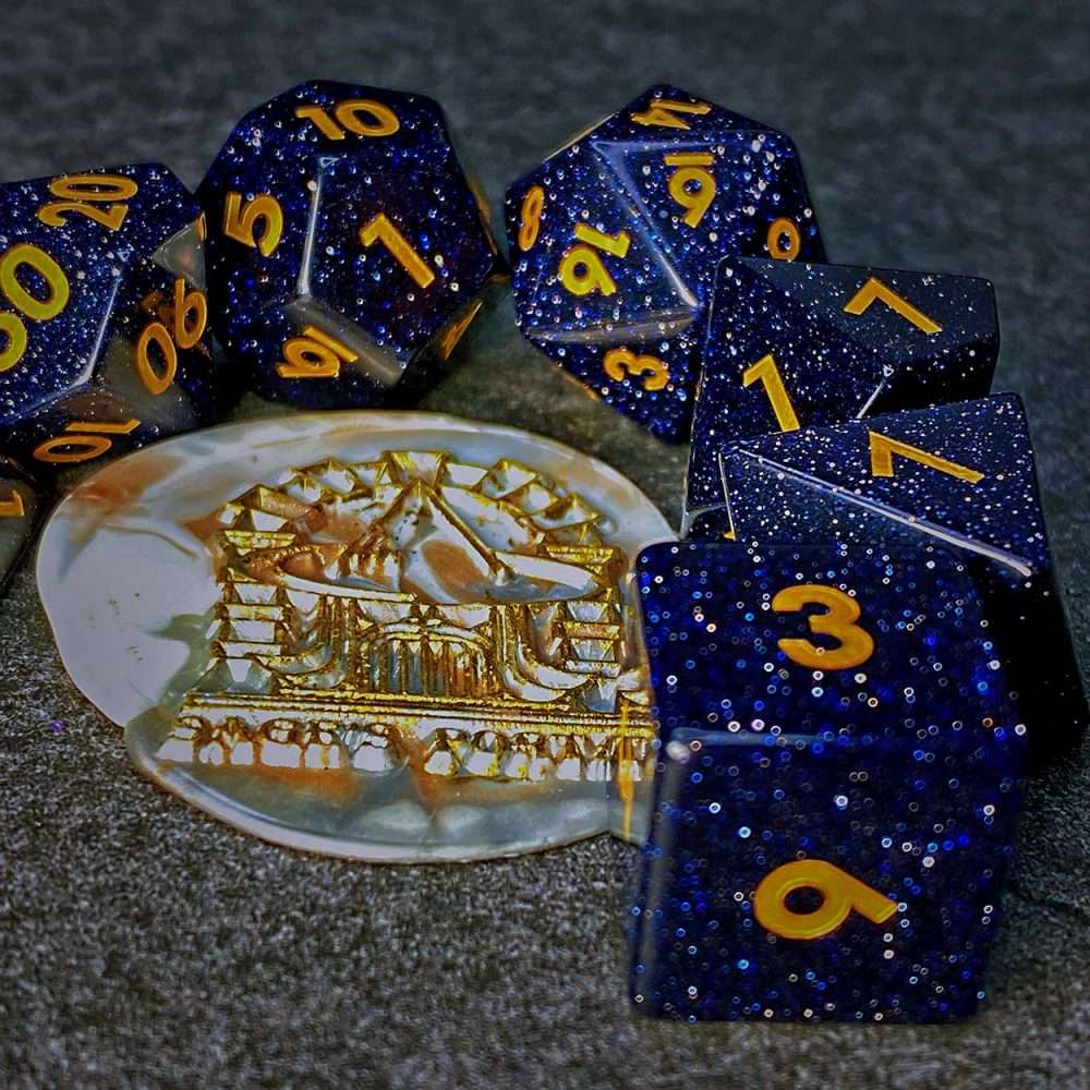 Sage's Treasures - Captured Stars Blue Sandstone Gemstone Polyhedral Dice Set - Sage's PortalGemstone Dice Set