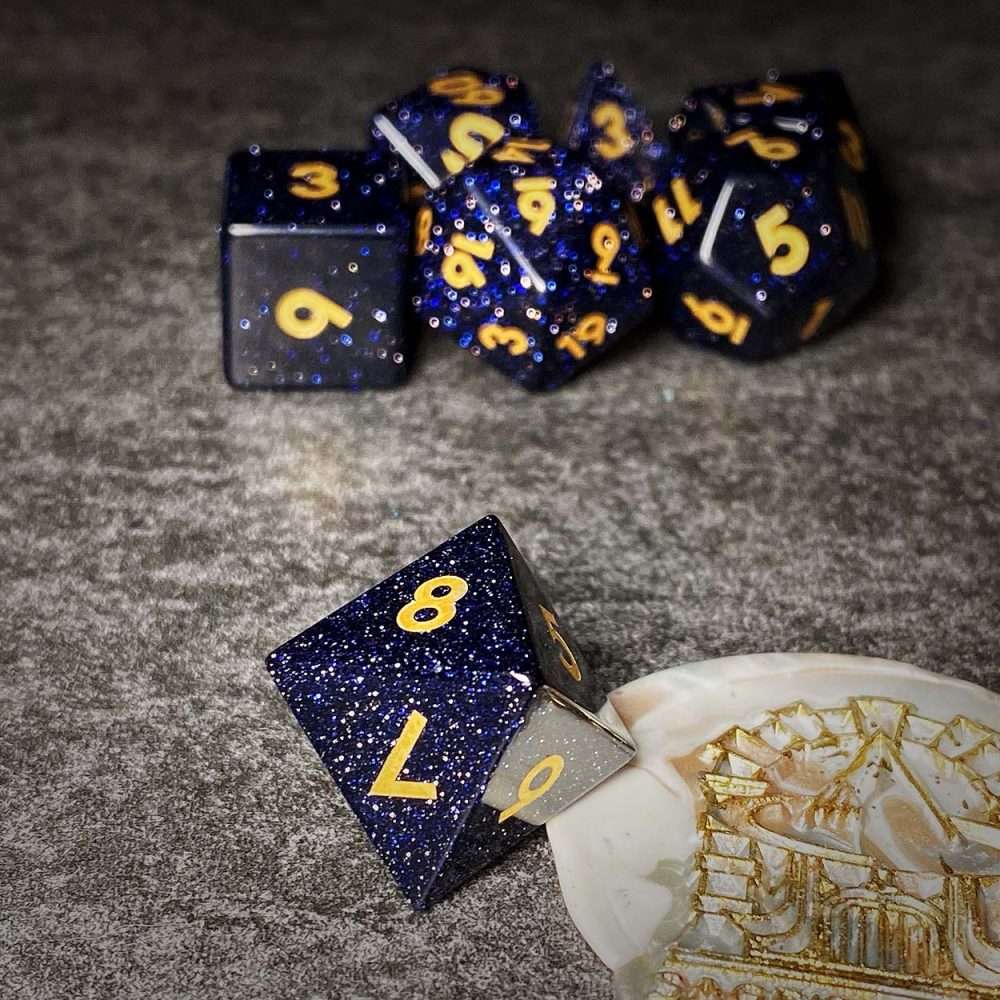 Sage's Treasures - Captured Stars Blue Sandstone Gemstone Polyhedral Dice Set - Sage's PortalGemstone Dice Set