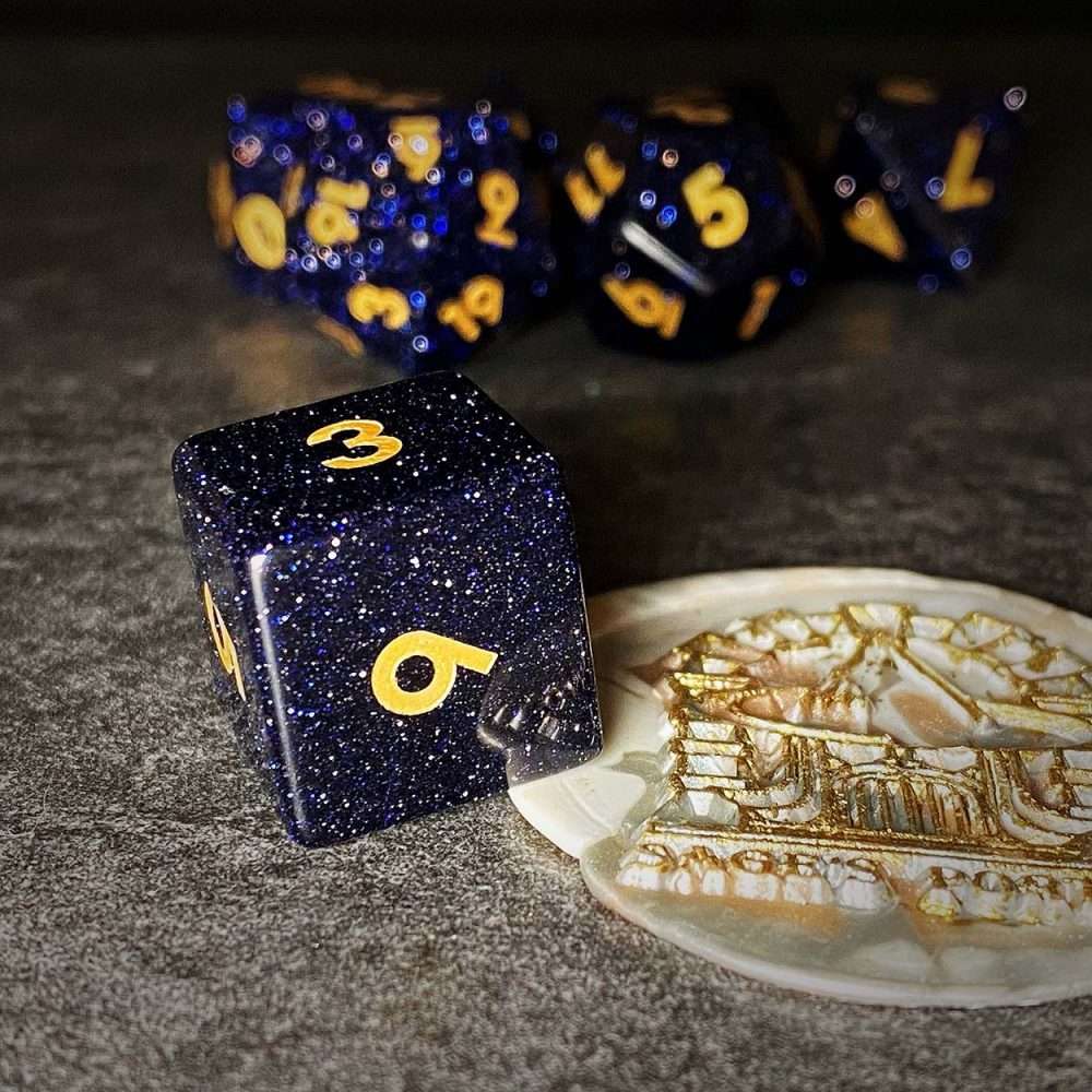 Sage's Treasures - Captured Stars Blue Sandstone Gemstone Polyhedral Dice Set - Sage's PortalGemstone Dice Set