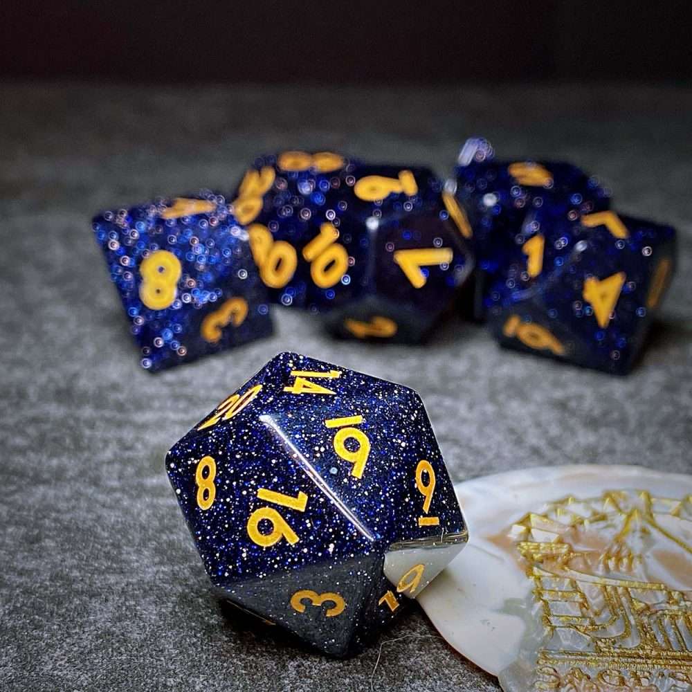 Sage's Treasures - Captured Stars Blue Sandstone Gemstone Polyhedral Dice Set - Sage's PortalGemstone Dice Set