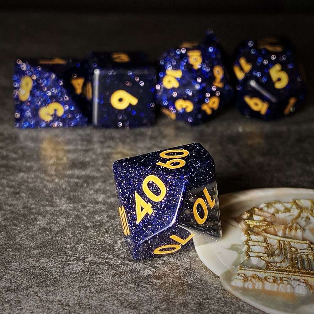 Sage's Treasures - Captured Stars Blue Sandstone Gemstone Polyhedral Dice Set - Sage's PortalGemstone Dice Set