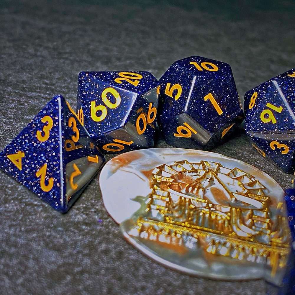 Sage's Treasures - Captured Stars Blue Sandstone Gemstone Polyhedral Dice Set - Sage's PortalGemstone Dice Set