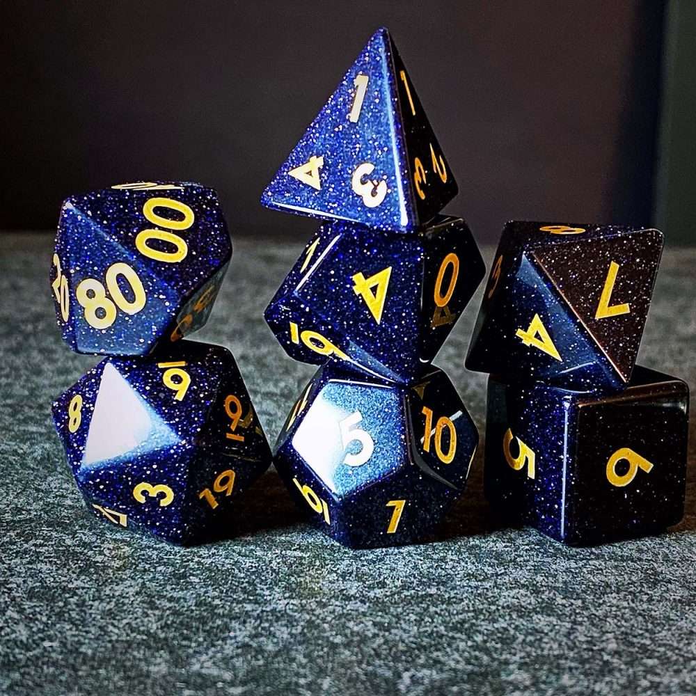 Sage's Treasures - Captured Stars Blue Sandstone Gemstone Polyhedral Dice Set - Sage's PortalGemstone Dice Set
