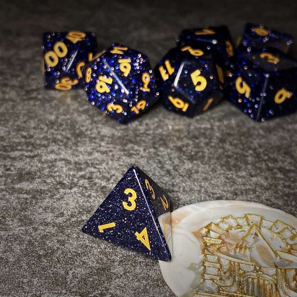 Sage's Treasures - Captured Stars Blue Sandstone Gemstone Polyhedral Dice Set - Sage's PortalGemstone Dice Set