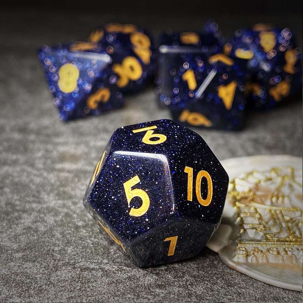 Sage's Treasures - Captured Stars Blue Sandstone Gemstone Polyhedral Dice Set - Sage's PortalGemstone Dice Set