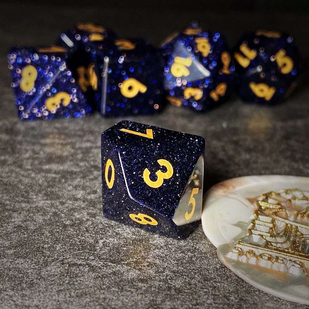Sage's Treasures - Captured Stars Blue Sandstone Gemstone Polyhedral Dice Set - Sage's PortalGemstone Dice Set
