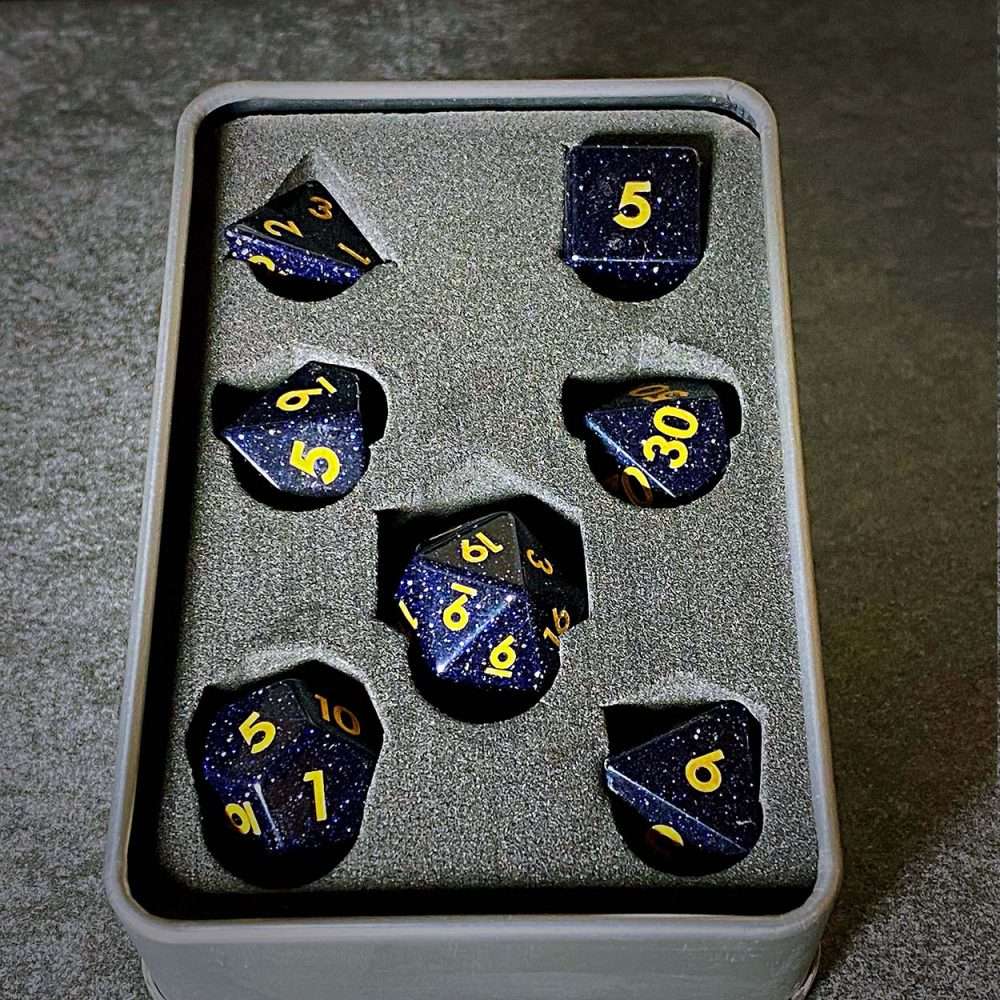 Sage's Treasures - Captured Stars Blue Sandstone Gemstone Polyhedral Dice Set - Sage's PortalGemstone Dice Set