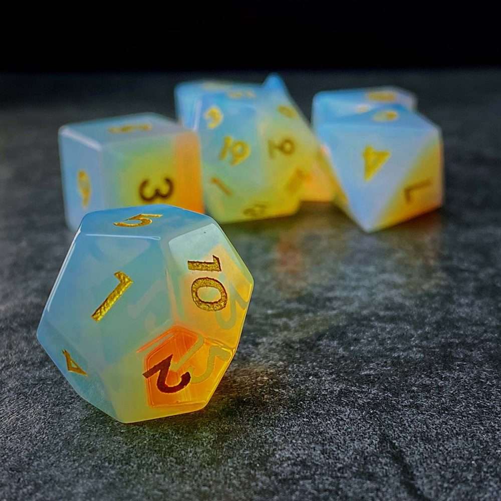 Sage's Treasures - Captured Sunset Opal Gemstone Polyhedral Dice Set - Sage's PortalGemstone Dice Set