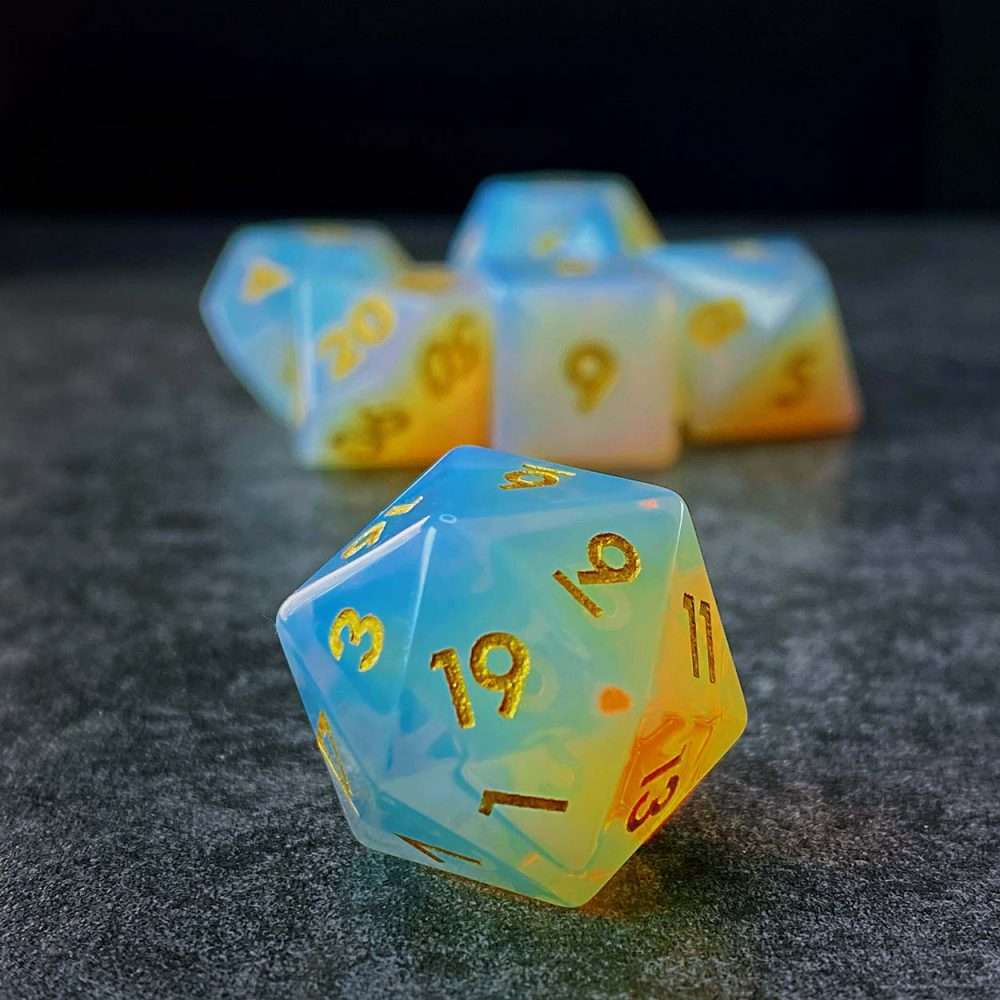 Sage's Treasures - Captured Sunset Opal Gemstone Polyhedral Dice Set - Sage's PortalGemstone Dice Set