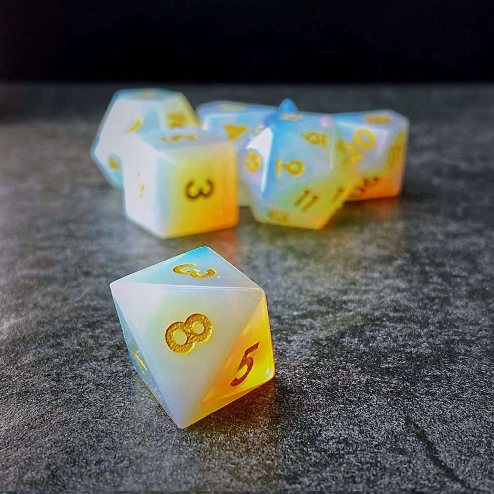 Sage's Treasures - Captured Sunset Opal Gemstone Polyhedral Dice Set - Sage's PortalGemstone Dice Set