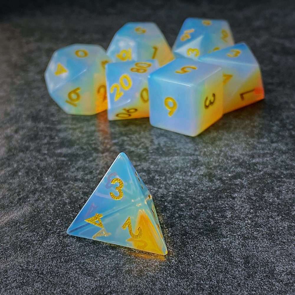 Sage's Treasures - Captured Sunset Opal Gemstone Polyhedral Dice Set - Sage's PortalGemstone Dice Set
