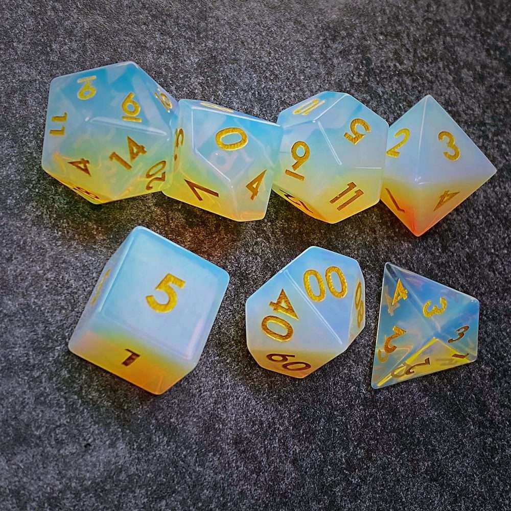 Sage's Treasures - Captured Sunset Opal Gemstone Polyhedral Dice Set - Sage's PortalGemstone Dice Set
