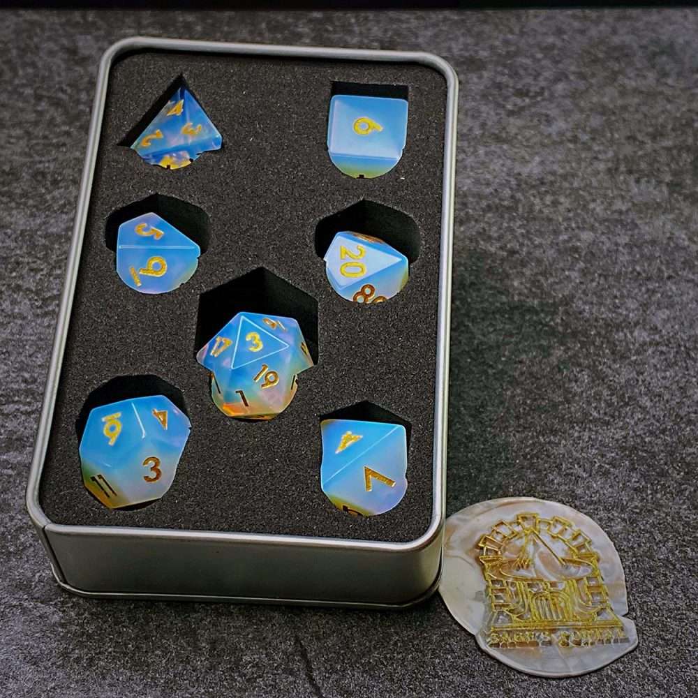 Sage's Treasures - Captured Sunset Opal Gemstone Polyhedral Dice Set - Sage's PortalGemstone Dice Set