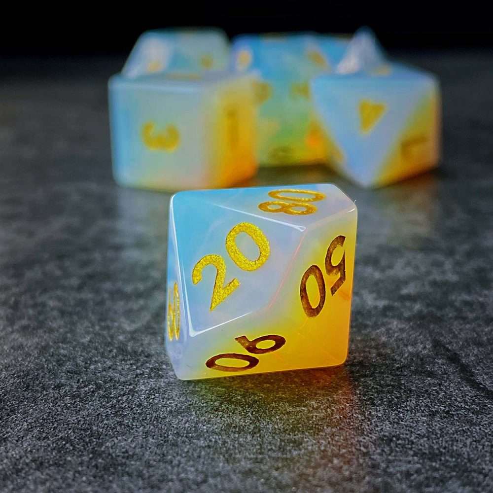 Sage's Treasures - Captured Sunset Opal Gemstone Polyhedral Dice Set - Sage's PortalGemstone Dice Set
