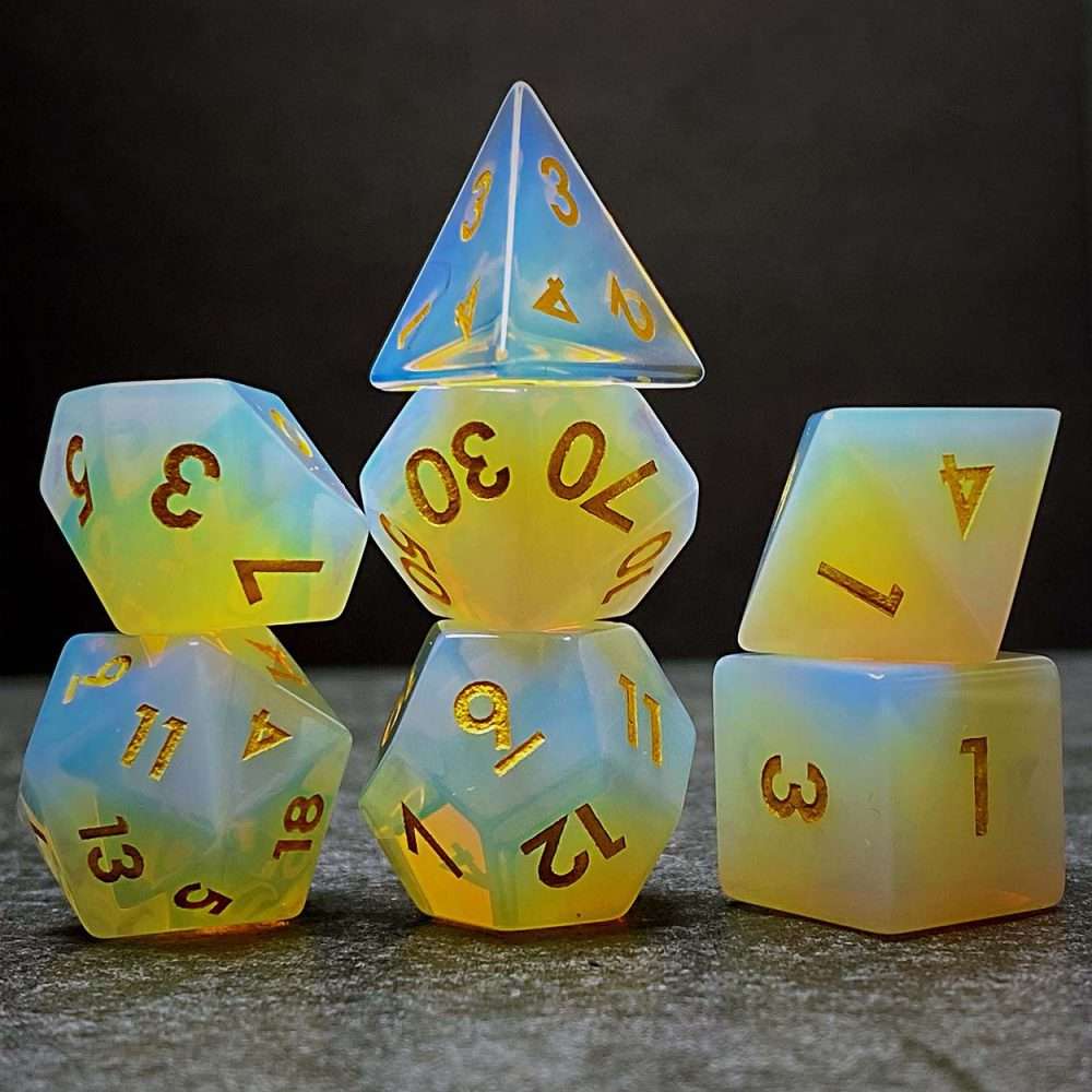 Sage's Treasures - Captured Sunset Opal Gemstone Polyhedral Dice Set - Sage's PortalGemstone Dice Set