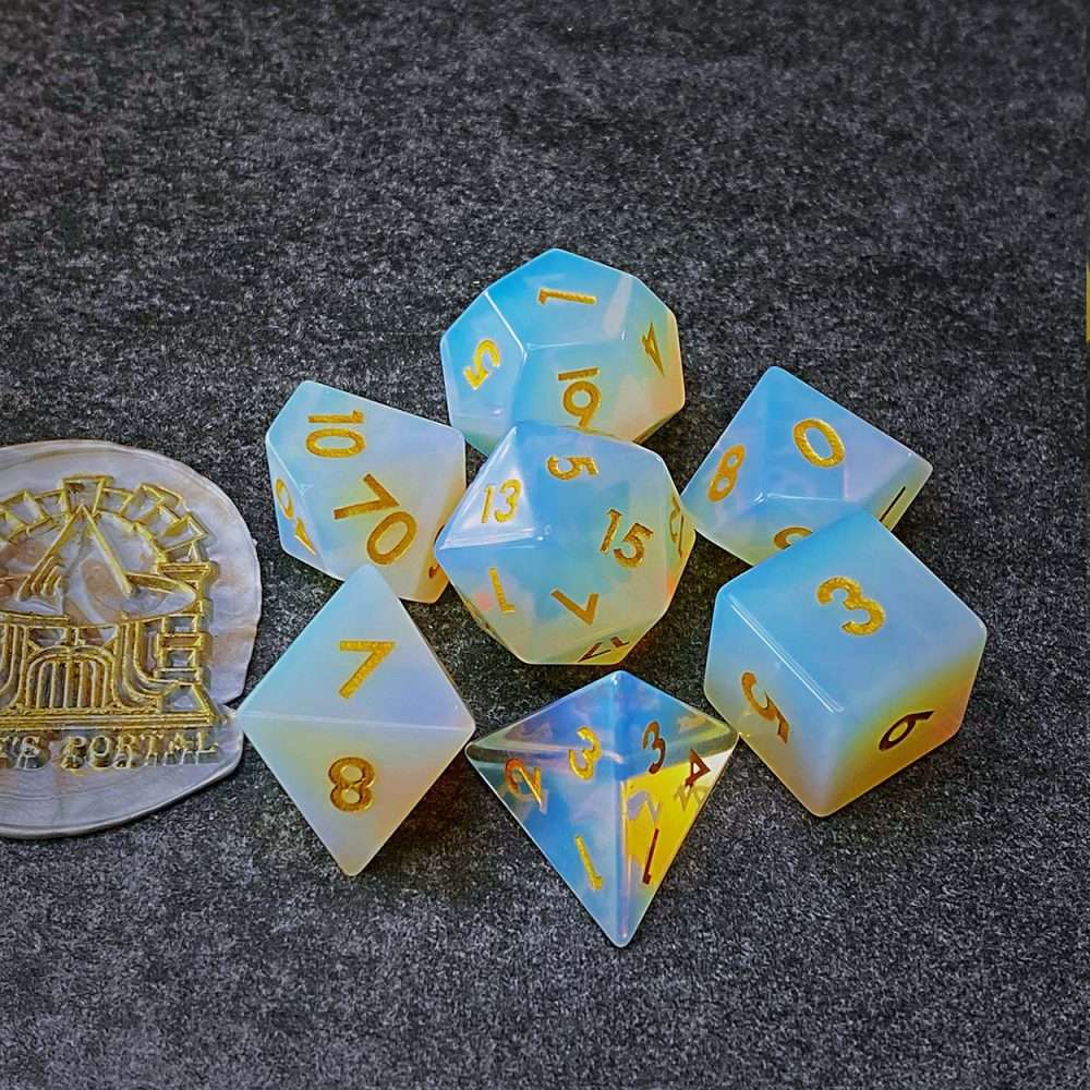 Sage's Treasures - Captured Sunset Opal Gemstone Polyhedral Dice Set - Sage's PortalGemstone Dice Set