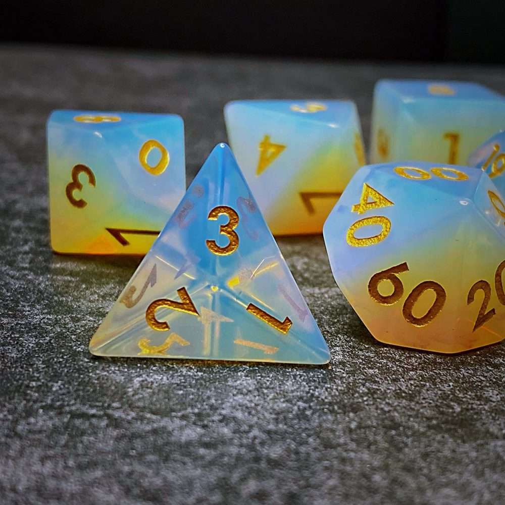 Sage's Treasures - Captured Sunset Opal Gemstone Polyhedral Dice Set - Sage's PortalGemstone Dice Set