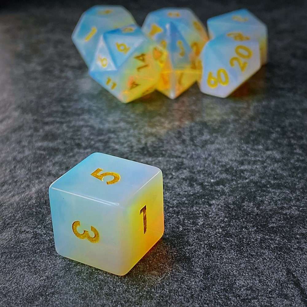 Sage's Treasures - Captured Sunset Opal Gemstone Polyhedral Dice Set - Sage's PortalGemstone Dice Set