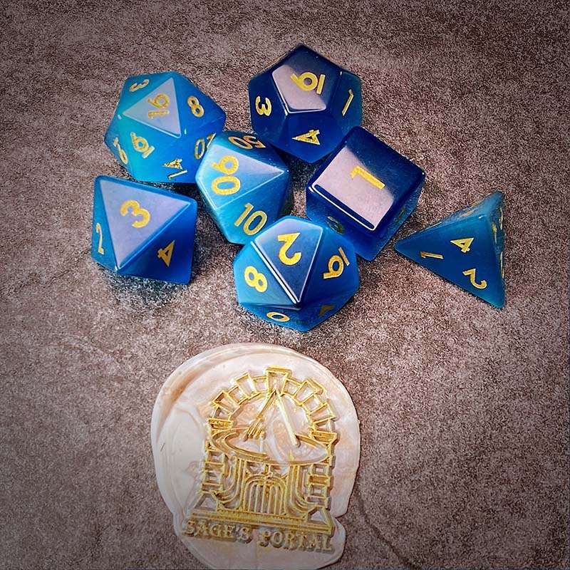 Sage's Treasures - Gemstone Blue Cat's Eye Polyhedral Dice Set - Sage's PortalGemstone Dice Set