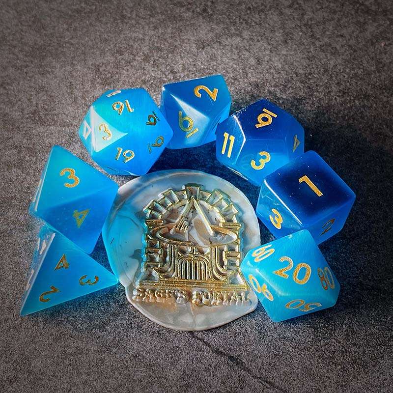 Sage's Treasures - Gemstone Blue Cat's Eye Polyhedral Dice Set - Sage's PortalGemstone Dice Set