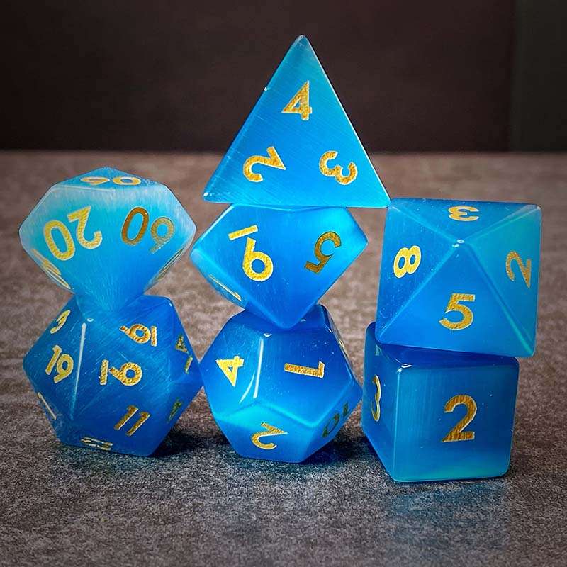 Sage's Treasures - Gemstone Blue Cat's Eye Polyhedral Dice Set - Sage's PortalGemstone Dice Set