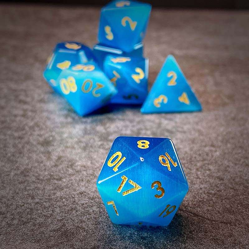 Sage's Treasures - Gemstone Blue Cat's Eye Polyhedral Dice Set - Sage's PortalGemstone Dice Set