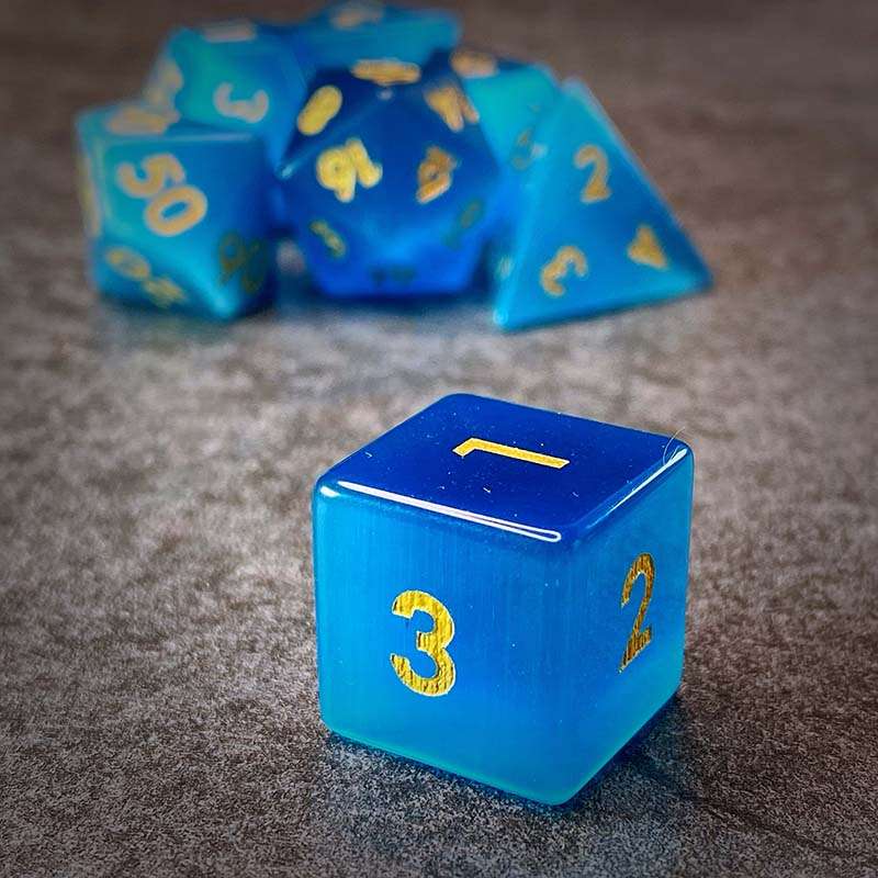 Sage's Treasures - Gemstone Blue Cat's Eye Polyhedral Dice Set - Sage's PortalGemstone Dice Set