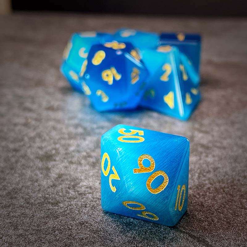 Sage's Treasures - Gemstone Blue Cat's Eye Polyhedral Dice Set - Sage's PortalGemstone Dice Set