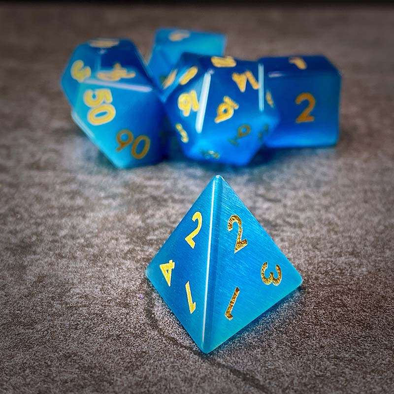Sage's Treasures - Gemstone Blue Cat's Eye Polyhedral Dice Set - Sage's PortalGemstone Dice Set