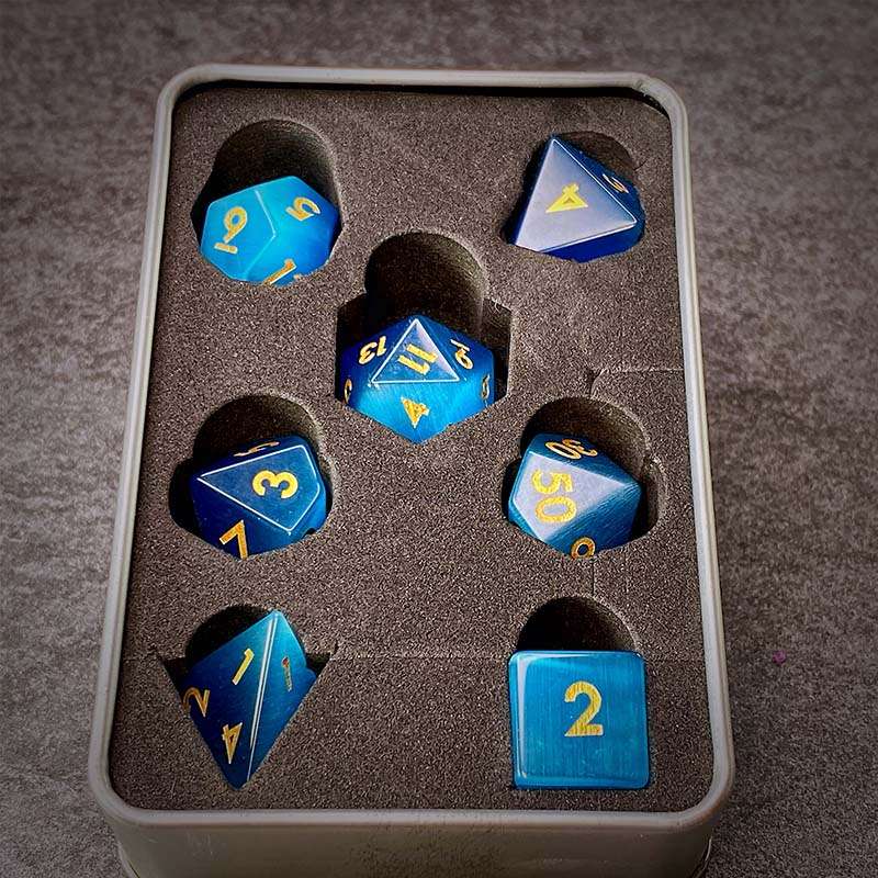 Sage's Treasures - Gemstone Blue Cat's Eye Polyhedral Dice Set - Sage's PortalGemstone Dice Set