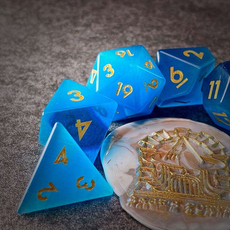 Sage's Treasures - Gemstone Blue Cat's Eye Polyhedral Dice Set - Sage's PortalGemstone Dice Set