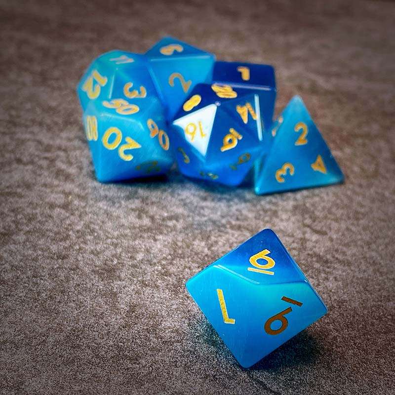 Sage's Treasures - Gemstone Blue Cat's Eye Polyhedral Dice Set - Sage's PortalGemstone Dice Set